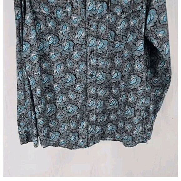 Cinch Modern Fit Black Pearl Snap Turquoise Paisley Print Mens Size XL Western - Picture 2 of 7